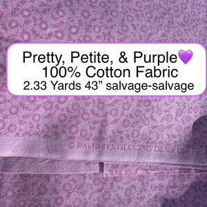 Purple / Lavender Petite Floral Fabric. David Textiles💜100% Cotton 2.33 Yards